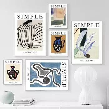 Простые постеры и принты Матисса, линии девушки, ваза с листьями, абстрактная настенная живопись на холсте, винтажные картины для декора гостиной 21cm30cm NoFrame