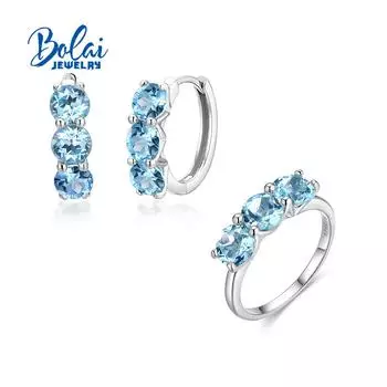 Простые повседневные серьги с натуральным небесно-голубым топазом, комплект женских ювелирных украшений из стерлингового серебра 925 пробы, подарок US RING SIZE 6# синий