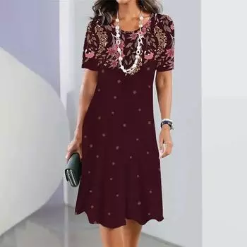 Простые принтованные женские платья 2023 года, летняя одежда с коротким рукавом, повседневная женская пляжная вечерняя юбка, сексуальные женские платья длиной до колена S