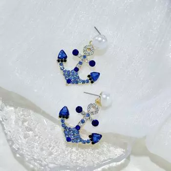 Простые ретро креативные модные серьги с жемчугом якорь женские сплав инкрустированные цветными бриллиантами полные бриллиантов геометрические серьги