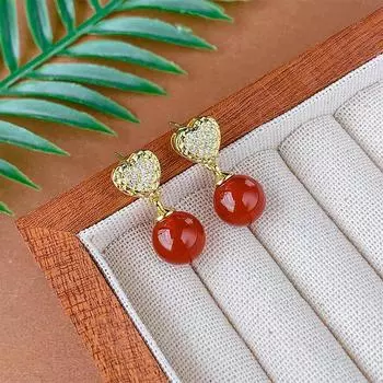 Простые ретро-серьги-гвоздики с серебряными иглами, зеленые халцедоновые бусины, легкие роскошные высококачественные серьги для женщин