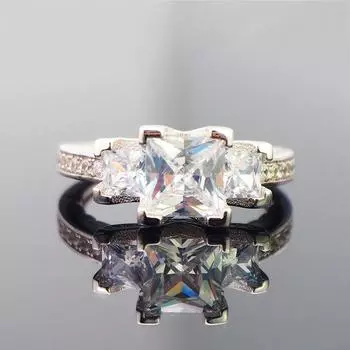 Простые роскошные кольца из серебра S925 с фианитом для мужчин и женщин 6 белый