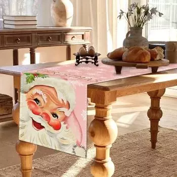 Простые рождественские льняные дорожки для стола, розовые дорожки для стола, украшение обеденного стола, украшение для домашнего праздника, праздничное украшение 33x120cm