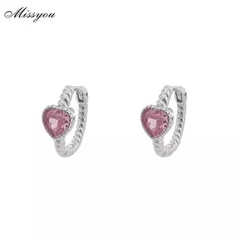 Простые розовые серьги-кольца с драгоценными камнями для женщин, серебряные серьги в форме сердца, ювелирные аксессуары Style 1