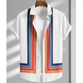 Простые рубашки для мужчин с принтом в виде полосок 3D, мужская одежда, свободные, большие размеры и повседневные, с короткими рукавами, повседневные уличные топы M