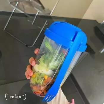 Простые с вилкой, многофункциональные многоразовые повседневные чашки для салата для обеда, здорового похудения, чашки для салата для домашнего использования белый