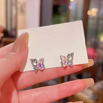 Простые серьги-гвоздики для женщин, серьги-гвоздики с бабочкой и цирконием для девочек, вечерние, свадебные, помолвочные, ювелирные аксессуары