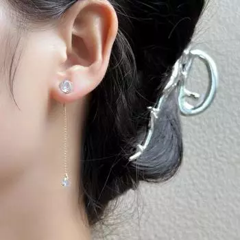 Простые серьги-гвоздики с бриллиантами спереди и сзади, с рисунком холодного ветра, длинные, универсальные, темпераментные