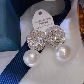 Простые серьги-гвоздики с цветком и жемчугом, Модные серьги с цветком из циркона в стиле легкой роскоши