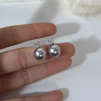 Простые серьги-гвоздики с жемчугом, модные темпераментные серьги-иглы из серебра 925 пробы с легкой инкрустацией цирконием.