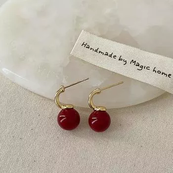 Простые серьги-гвоздики в стиле ретро с красным жемчугом, женские легкие, роскошные, нишевые, модные, изысканные, трендовые, универсальные серьги