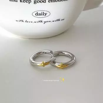 Простые серьги Ins Wind 925 пробы с иглами из серебра и золота, крестом и звездой, контрастные цветные круглые серьги для женщин, универсальные, темпераментные, модные 925 silver needles