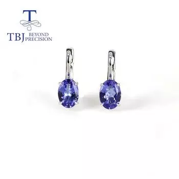 Простые серьги из белого золота 14 карат с натуральным танзанитом овальной формы 5*7 мм, драгоценный камень 1,6 карата, простой дизайн, женские ювелирные изделия из золота 585 пробы S синий