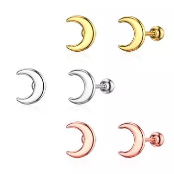 Простые серьги из стерлингового серебра 925 пробы, винты, гвозди для ушей, серьги 0,8 мм, женские антиблокирующиеся лунные серьги, настоящее розовое золото