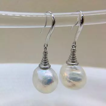 Простые серьги-капли, белый натуральный пресноводный жемчуг, серебряные серьги, серьги в форме огненного шара, серьги в стиле барокко, женские серьги