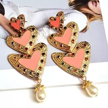 Простые серьги-капли с жемчугом Love, изысканные серьги-гвоздики, модные длинные серьги Love Heart для девочек Style 2