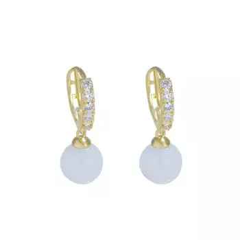 Простые серьги-клипсы с круглыми бусинами из циркона с микроинкрустацией, серьги с искусственным лунным камнем, серьги золотой