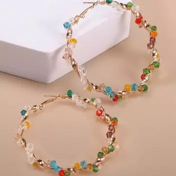 Простые серьги-петли со стразами, разноцветные, преувеличенные, круглые, разноцветные серьги для вечеринки разноцветные