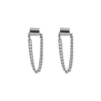 Простые серьги-пусеты с цепочкой Женские Личность Мода Осенние Трендовые Серьги Круглое Лицо Тонкое