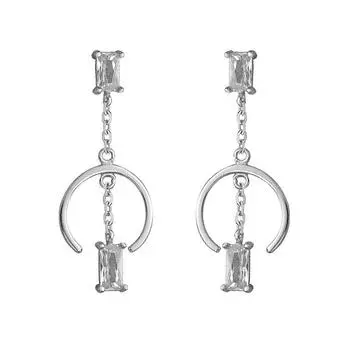 Простые серьги с кисточками из циркония, женские серьги с дизайном Cold Wind Niche, персонализированные геометрические серьги с доставкой в прямом эфире Copper (white gold with ear plugs)