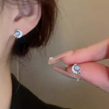 Простые серьги с синим кошачьим глазом и камнем, луной и планетой, уникальные индивидуальные серьги в простом и универсальном стиле