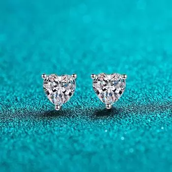 925 Tremella Tremella Простые серьги в форме сердца из муссовидного камня, золото Pt950