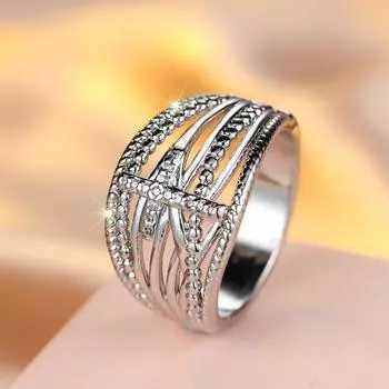 Простые серебряные многослойные крестообразные кольца для женщин и мужчин, модные повседневные вечерние универсальные ювелирные изделия 6 серебряный