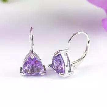 Простые серебряные серьги треугольные 8,0 мм с натуральным аметистом, серьги-гвоздики с английской застежкой-крючком, настоящие ювелирные изделия из стерлингового серебра 925 пробы для женщин, простой подарок M фиолетовый