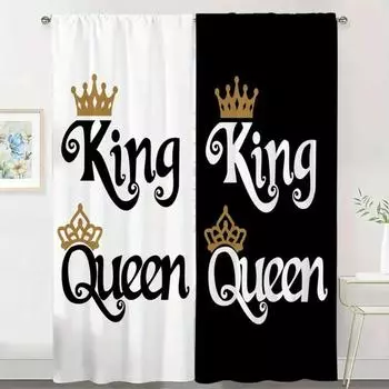 Простые шторы на окна с принтом «Королева и королева», черно-белые, креативные, спальня, гостиная, кухня W50xH130(CM)x2PCS&Rod pocket