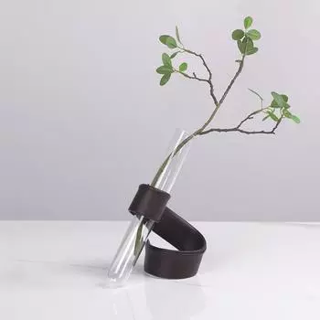 Простые современные креативные стеклянные кожаные чехлы для цветочных композиций, украшения для модельных комнат, офисов продаж, гостиных, столовых, подносов Dark coffee flower device 200 * 130 * 250mm