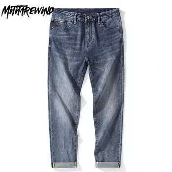 Простые прямые джинсы для мужчин, весна/осень, повседневные повседневные джинсовые брюки, хлопковые облегающие выстиранные джинсы, модные мужские брюки 28 синий