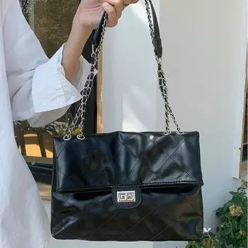 Простые сумки через плечо с ромбовидной решеткой и клапаном для женщин, модные сумки через плечо из искусственной кожи с цепочкой, повседневные сумки большой емкости