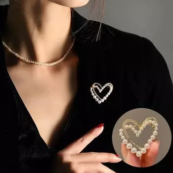 Простые темпераментные броши из искусственного жемчуга и циркона для женщин, элегантные булавки в форме сердца с любовью, аксессуары для одежды, свадебные подарки золотой