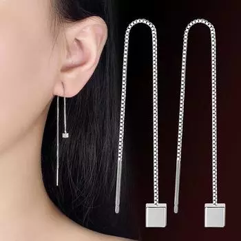 Простые темпераментные геометрические квадратные серьги-гвоздики, длинные модные маленькие свежие серьги-гвоздики с бахромой