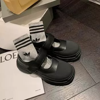 Простые туфли Мэри Джейн из коровьей кожи на толстом каблуке, маленькие белые туфли на толстой подошве, новинка 2024 года, модная повседневная универсальная женская обувь на лето 35 покинуть белый