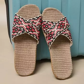 Простые туфли на льняной подошве, повседневные туфли без шнуровки с открытым носком, удобные домашние тапочки 35-36 красный