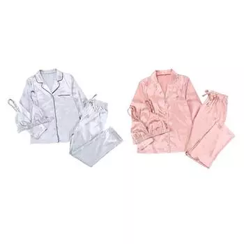 Простые удобные пижамы для нижнего белья, комплект из трех предметов с длинными рукавами, сексуальные свободные атласные домашние женские пижамы S