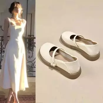 Простые удобные туфли Мэри Джейн на плоской подошве, симпатичные туфли для женщин 40 бежевый