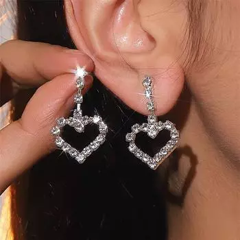 Простые универсальные блестящие серьги со стразами Love Senior Sense Of Niche Design Temperament Earrings Женские серьги Ювелирные изделия