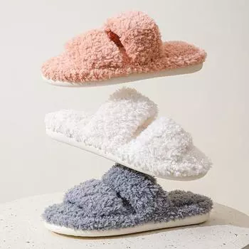 Простые универсальные домашние тапочки из овечьей шерсти и хлопка, женская обувь для зимнего тепла, женские домашние домашние тапочки из хлопка 36-37 бежевый