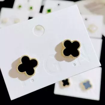 Простые, универсальные серьги с четырьмя листами клевера, темпераментные, элегантные женские серьги, серьги для пожилых людей в дороге на работу 10mm чёрный