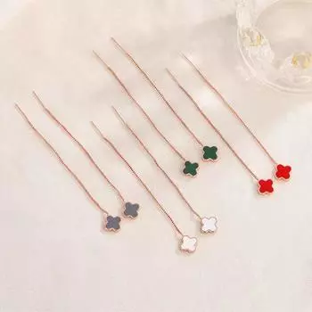 Простые универсальные серьги, темпераментные, легкие, роскошные, для пожилых людей, четырехлистный клевер, длинная кисточка, ушная проволока красный