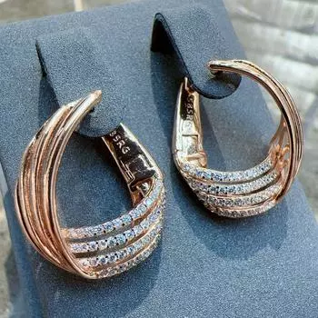 Простые ювелирные серьги с цирконием H0718 розового золота