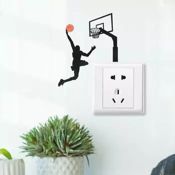 Простые в использовании наклейки с изображением баскетболиста, съемные настенные наклейки, обои чёрный