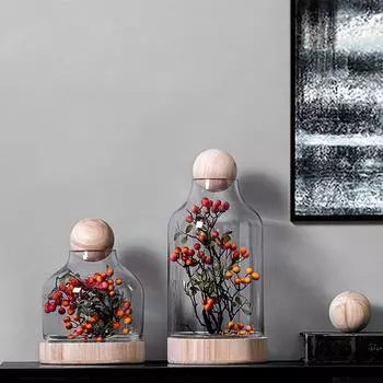 Простые вечные цветы стеклянные крышки украшения гостиная тумба под телевизор модель комнаты украшения для дома подарок на день святого валентина Small (excluding flowers)