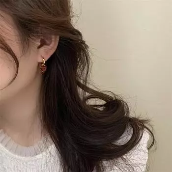 Простые винно-красные серьги с подвесками в форме сердца для женщин, персиковый обруч heart shape