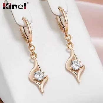 Простые висячие серьги Kinel с белым цирконием для женщин, модные ювелирные изделия цвета розового золота, свадебные серьги для невесты розового золота
