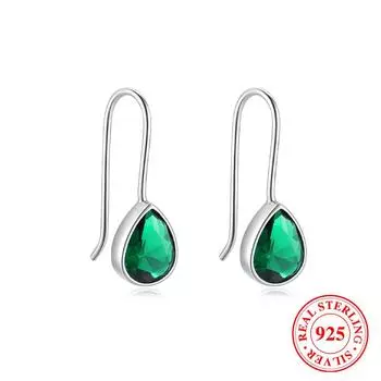 Простые зеленые серьги-капли для женщин, настоящее серебро S925, ювелирные украшения, подарки на годовщину свадьбы или помолвки зелёный