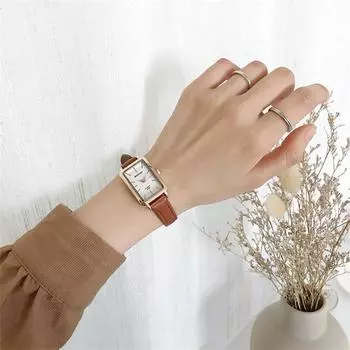 Простые женские часы с квадратным циферблатом Stident Кварцевые аналоговые часы с кожаным ремешком Повседневные деловые часы белый/коричневый