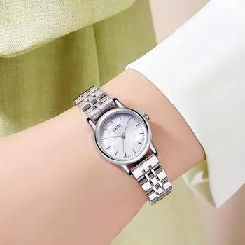 Простые женские часы с перламутровым диском, повседневные кварцевые часы со стальным ремешком, водонепроницаемые женские часы для ежедневных поездок на работу